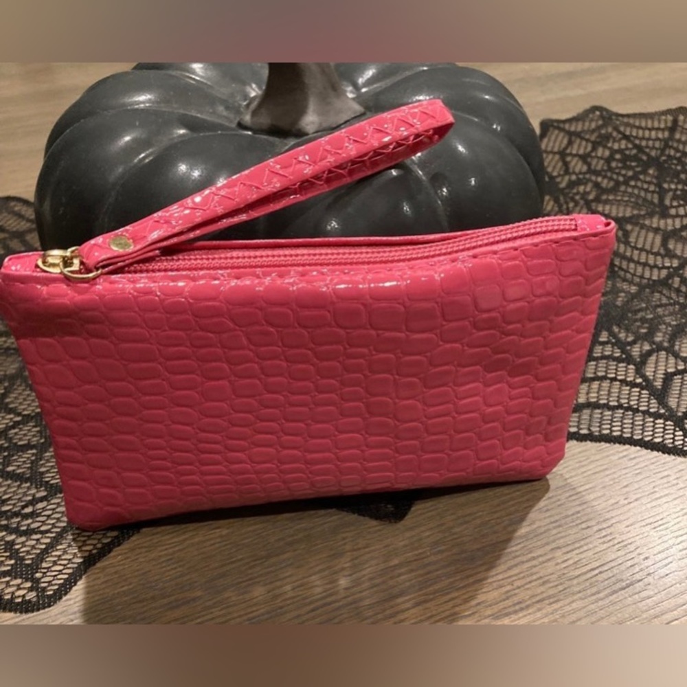 Faux Patent Leather Mini Coin Purse Wristlet Pink